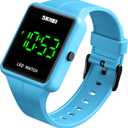 Gosasa Large Face LED Digital Watch Date Time 3Bar Waterproof Wristwatch Men Women Sports Watches (Blue)