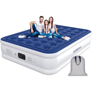 Queen Air Mattress with Built in Pump, 18" Raised Inflatable Mattress, Self Inflating Blow Up Bed, Comfort Portable Air Bed with Carry Bag for Camping, Home, Guests, Travel 690 lbs Max