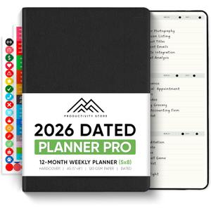Dated, 2026 Planner, 5.8 x 8.3 - The #1 Productivity Planner to Achieve Your 2026 Goals - Planner 2026-2027 by PRODUCTIVITY STORE (A5, BLACK)