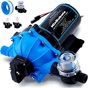 12V DC RV Fresh Water Pump Five Chamber Diaphragm 70PSI 7GPM Upflush to 10FT 250W Water Pump Self Priming Transfer Pump with Heavy Duty Pressure Switch for RV Marine Yacht Caravan Camper