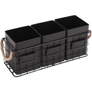 NIKKY HOME Farmhouse 3 Compartment Flatware Cutlery Caddy Countertop Silverware Holder for Spoons, Knives, Forks - Black