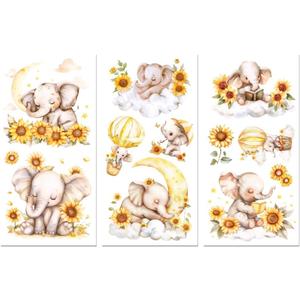 Peacoblue Rub on Transfer Decals for Furniture Crafts Decor Sunflower and Calf Elephant 6"x12", 3Pcs Waterproof UV DTF Transfer Sticker for Dresser Lingerie Chests Drawer Glass Porcelain Wood Plastic