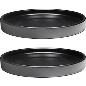 2 Pack Ceramic Plant Saucer Pot Tray 7 Inch, Planter Saucers 4 5 6 7 8 9 10 11 12 13 Inch for Indoors Outdoor, Durable Sturdy Flower Drainage drip Water Tray for Glazed Pots Base (7 Inch-Black)