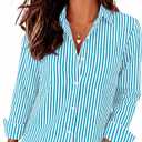 CUNLIN Women's Wrinkle-Resistant Striped Long Sleeve Button Down Shirt Regular Fit,Business Casual,Cotton Blend,Lightweight,Breathable, 00113_blue Green, 3X-Large
