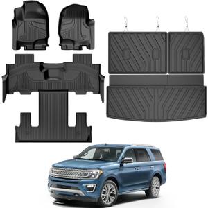 TTX LIGHTING Floor Mats for Ford Expedition 2018-2024 7 Seat with 2nd Row Bucket Seats (Not for MAX) - All Weather Mat Includes 1st and 2nd 3rd Row Liner & Trunk Mat & Backrest Mat