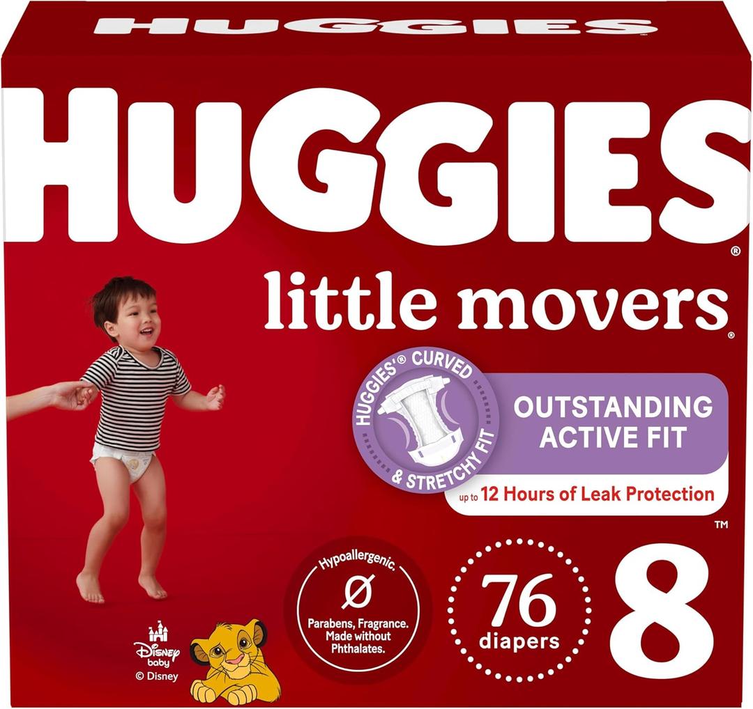 Huggies Size 8 Diapers, Little Movers Baby Diapers, Size 8 (46+ lbs), 76 Count (2 Packs of 38)