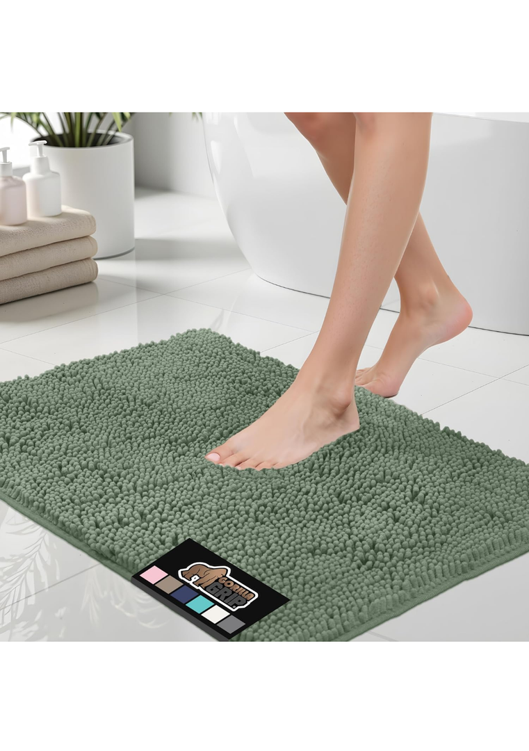 GORILLA GRIP Bath Rug Mat, Thick Soft Absorbent Chenille, Quick Dry Microfiber Mats, Rubber Backing Machine Washable Shower Floor Rugs, Bathmat Runner, Bathroom Home Decor Accessories 24x17 Sage Green