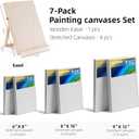Canvas & Easel Set for Painting, 6 Pack Paint Canvases and 1 Tabeltop Easel, Idea Art Supplies kit for Oil & Acrylic