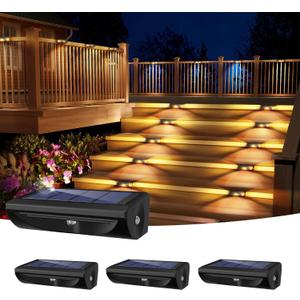Solar Deck Lights Outdoor 4 Pack, Solar Stair Lights with 3 LED Waterproof IP44 Step Lights for Deck, Stair, Wall, Yard, Balcony, Garden, Patio, Railing Pool, Warm White