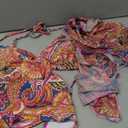 SHENHE Women's 4 Piece Paisley Swimsuit Halter Tie Back Sexy Triangle Bikini Sets with Cover Up (Large, Red)