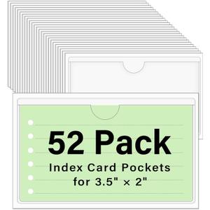 Ohuimrt 52 Pack Storage Bin Labels, Clear Adhesive Pockets for 3.5" x 2" Index Card, Tote Labels Top Open Index Card Holder Organizer