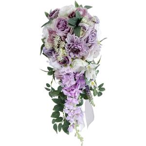 Eforcase Purple Rose Wedding Bouquets Artificial Lavender Flowers Wedding Bouquets for Bride Bridesmaid Bouquet Faux Bouquet Bride Bridesmaid Holding Flower for Wedding Decor