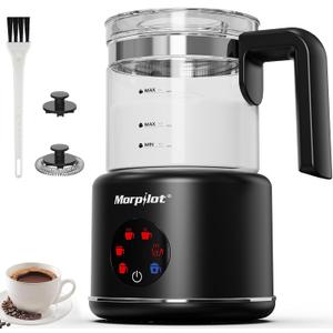 Large Electric Milk Frother and Steamer, 16.9oz/500ml Milk Steamer and Frother for Latte or Hot Chocolate, Dishwasher Safe, BPA Free, 6 Functions, Enjoy Perfect Milk Froth in 2 Min (Black-Glass)