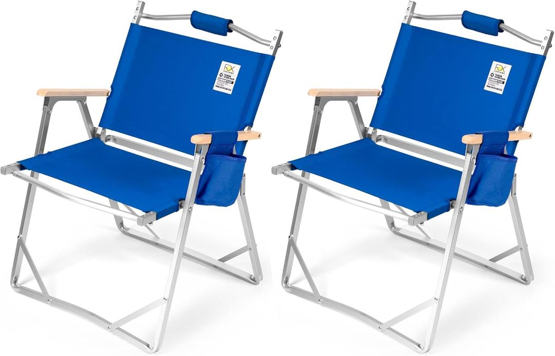 Lightweight Camping Chairs 2 Pack | Portable Folding Chair | Beach Chairs | Stylish Design with Wood Handles | Heavy Duty 330 lbs | Ultralight 5 lbs | Picnic, Concerts, BBQ