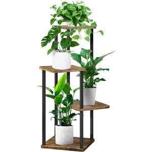4 Tier Wood Tall Plant Stand Metal Rack Indoor, Multiple Flower Pot Holder Shelves Corner Rack, Planter Shelf Display Rack Storage Organizer for Patio Living Room Balcony Garden(Black)