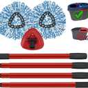 2 Pack Spin Mop Replacement Head,1 Base,4-Section Sturdy Iron Mop Handles Compatible with O Ceda EasyWring RinseClean 2 Tank System Mop,Oceda Mop Refills and Mop Stick 30" to 58" Set to Floor Clean