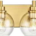 Bathroom Light Fixtures, 6 Light Brushed Gold Vanity Light, 38 Inch Modern Wall Sconces with Globe Clear Glass Shade, Vanity Lighting Fixtures Over Mirror, VL195-BG-6