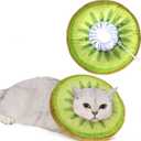 ANWA Adjustable Cat Cone Collar Soft, Cute Cat Donut Collar After Surgery, Kitten Recovery Cones to Stop Licking (Medium, Kiwifruit)