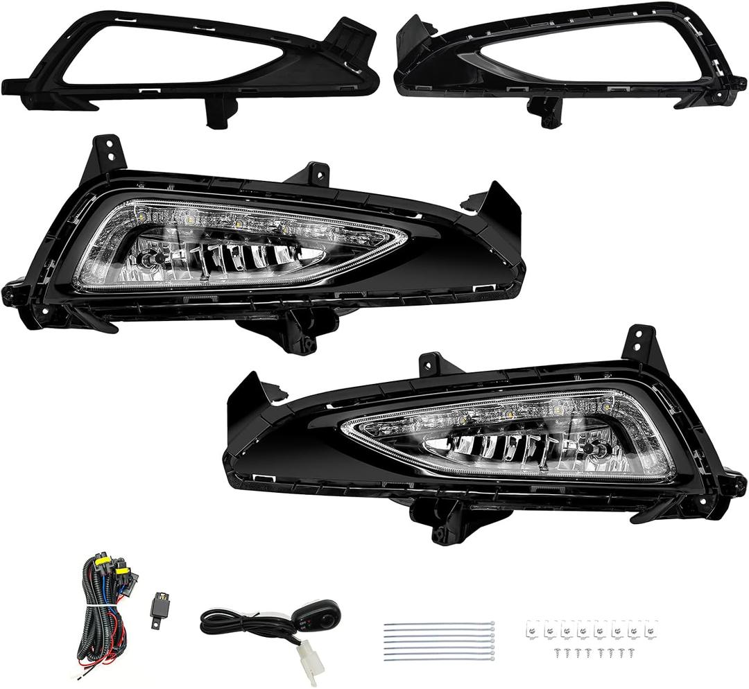 LED&DRL Fog Light Fit For 2016 2017 2018 Hyundai Tucson, A Pair Of Front Bumper Fog Lamps With Clear Lens And Covers