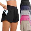CE' CERDR Women's Athletic Workout Short High Waisted Elastic Running Shorts with Pockets for Gym Casual4 pack, XL