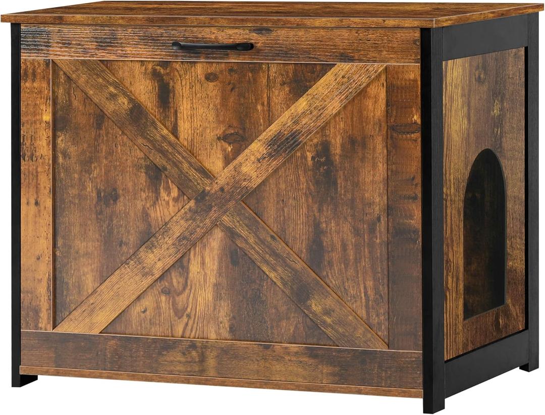Dwanton Cat Litter Box Furniture Hidden, Cat Litter Box Enclosure, Reversible Entrance Can Be on Left or Right Side, Indoor Cabinet, Wooden Washroom, End Table, Nightstand, Rustic Brown, 27.6" L