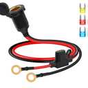 GELRHONR 1FT Cigarette Lighter Adapter to O Ring Terminal Harness,12V-24V 8mm Eyelet Terminal to Female Cigarette Lighter Socket Extension Cable with 20a Fuse for Car Inverter Air Pump and DIY (0.35M)