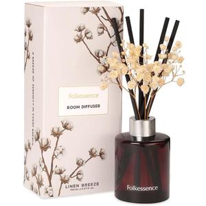 Folkulture Reed Diffusers for Decorations | Scent for Home with 5 Diffuser Sticks | Bathroom Decor Set and Dresser Decor for Homes | Aroma Diffuser Gifts for her | Linen Breeze (5.07 fl oz)