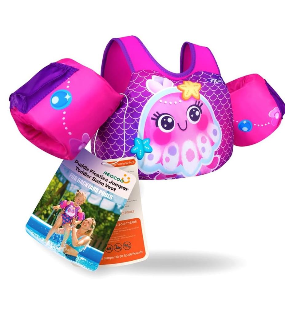 Puddle Float Jumper , Toddler Swim Vest for 2-7Years Old, Pool Floats with Swimming Arm Floaties Swim Jacket & Water Wings for Kids Swimmies, Boys, Girls, Niños