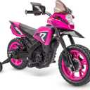 Huffy Ride on Motorcycle for Kids, Ideal for Ages 3-7 Years Old, 6V Ride On Motorcycle, Training Wheels, Realistic Engine Sounds, Simple Wall Charger, Max Weight 65lbs, 2 MPH, Pink