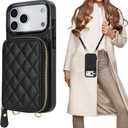 Bocasal Crossbody Wallet Case for iPhone 17 Pro Max, RFID Blocking Leather Purse Case with Card Holder, Protective Handbag Flip Cover with Zipper Wrist Strap Lanyard for Women 5G 6.9 Inch (Black)