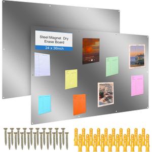 Ireer 24 x 36 Inch Magnetic Board Steel Magnet Bulletin Boards for Walls to Display Magnetic Notes Photos for Home Classroom Office, Pre Drilled with Screws and Dry Wet Erase Feature