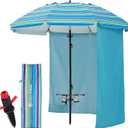 HOMEDEMO 7FT Beach Umbrella with Table & Anchor, Heavy Duty Windproof with UPF 50+ Sun Protection, Outdoor Umbrellas with Adjustable Aluminum Pole