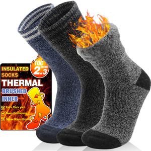 3 Pairs Winter Thermal Socks for Men & Women Warm Winter Ski Thick Boot Insulated Socks for Cold Weather (Large)