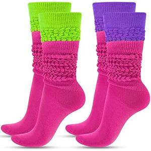 JenPen 2 Pairs Neon Slouch Socks for Women 80s 90s Scrunch Socks Soft Extra Long Size 9 to 10