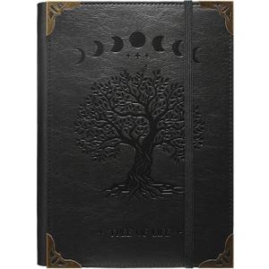 TIEFOSSI A5 Binder 6 Ring Notebook for Women Men, Hardcover PU Leather Journal, Vintage Tree Journals, College Ruled Notebook for School, Planner, Travel, Work, Organizer (Black)