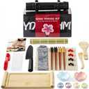 Deluxe Sushi Making Kit 25-in-1 Bazooka Roller Set, Bamboo Mat,Knife,Sauce Tray,Japanese Sashimi Sushi Bamboo Serving Geta Plate,and More - Perfect for Beginners