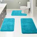 Bath Rugs Set 3 Pieces Bathroom Mat Soft Absorbent Plush Shaggy Soft Floor Non Slip Shower Bath Tub Machine Washable (Teal-Stirp, 20"x32"/20"x20"/17"x24")