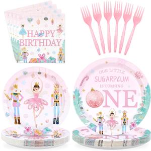 96Pcs Christmas Nutcracker Decorations Nutcracker 1st Birthday Plates and Napkins Tableware Sets Winter Xmas First Birthday Party Decorations for Merry Christmas One Year Old Party Supplies Serves 24