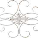 Sintosin Vintage Large Distressed White Wrought Iron Wall Decor 32" x 18", Hanging Antique Metal Wall Art Decor for Living Room, Rustic Scroll Wall Decor Outdoor Indoor, Vertical and Horizontal