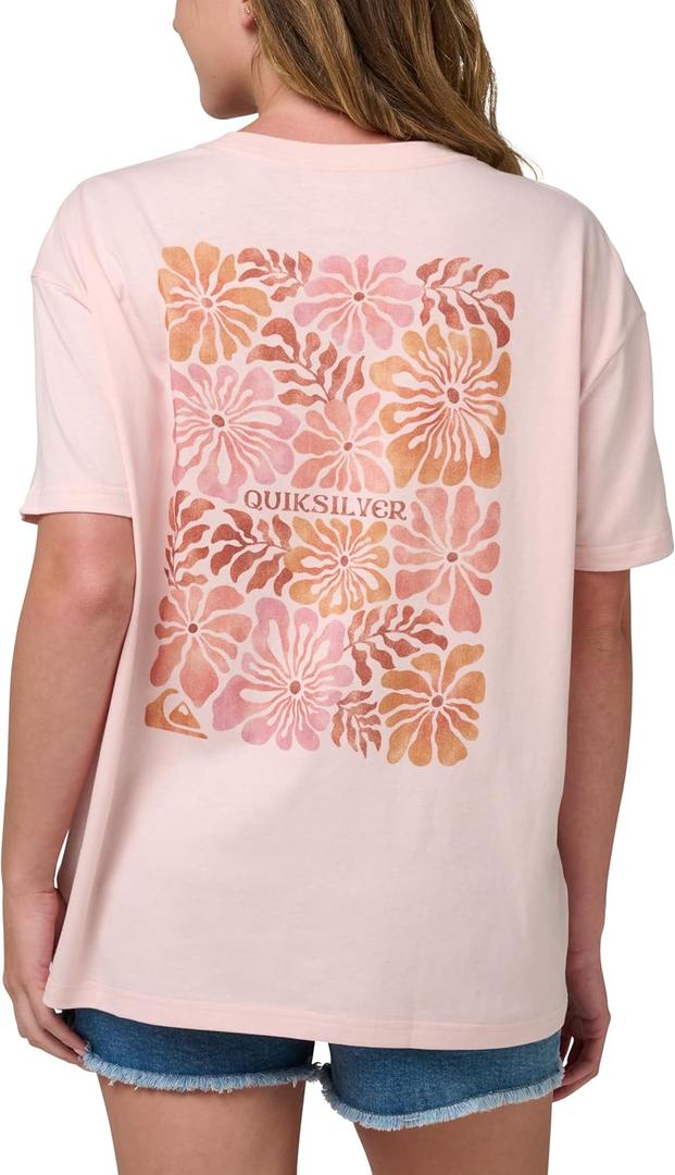 Quiksilver Women's Terra Flora Boyfriend T-Shirt, Pink Salt, Large