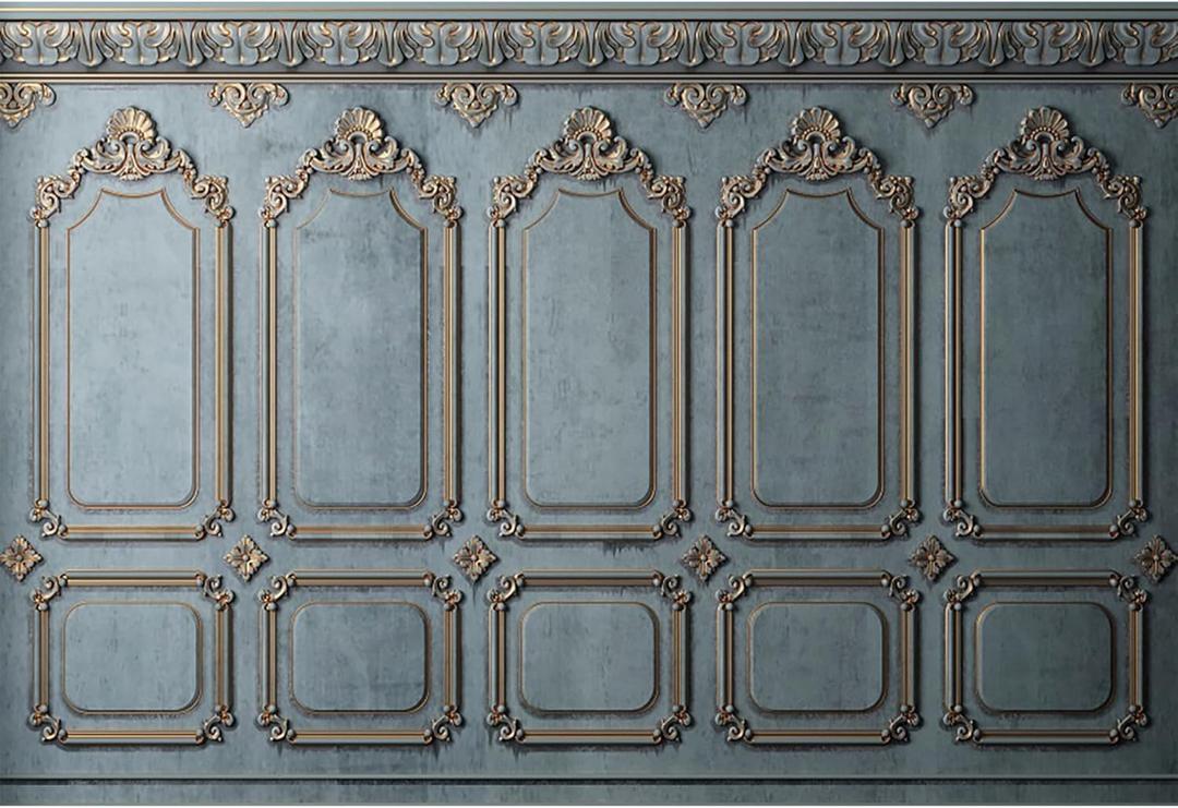 Baocicco 10x8ft Vintage Interior Wall Photography Backdrop Blue Ancient Baroque Style Photography Background Home Family Party European Retro Wedding Birthday Decoration for Kids Adult Studio Props