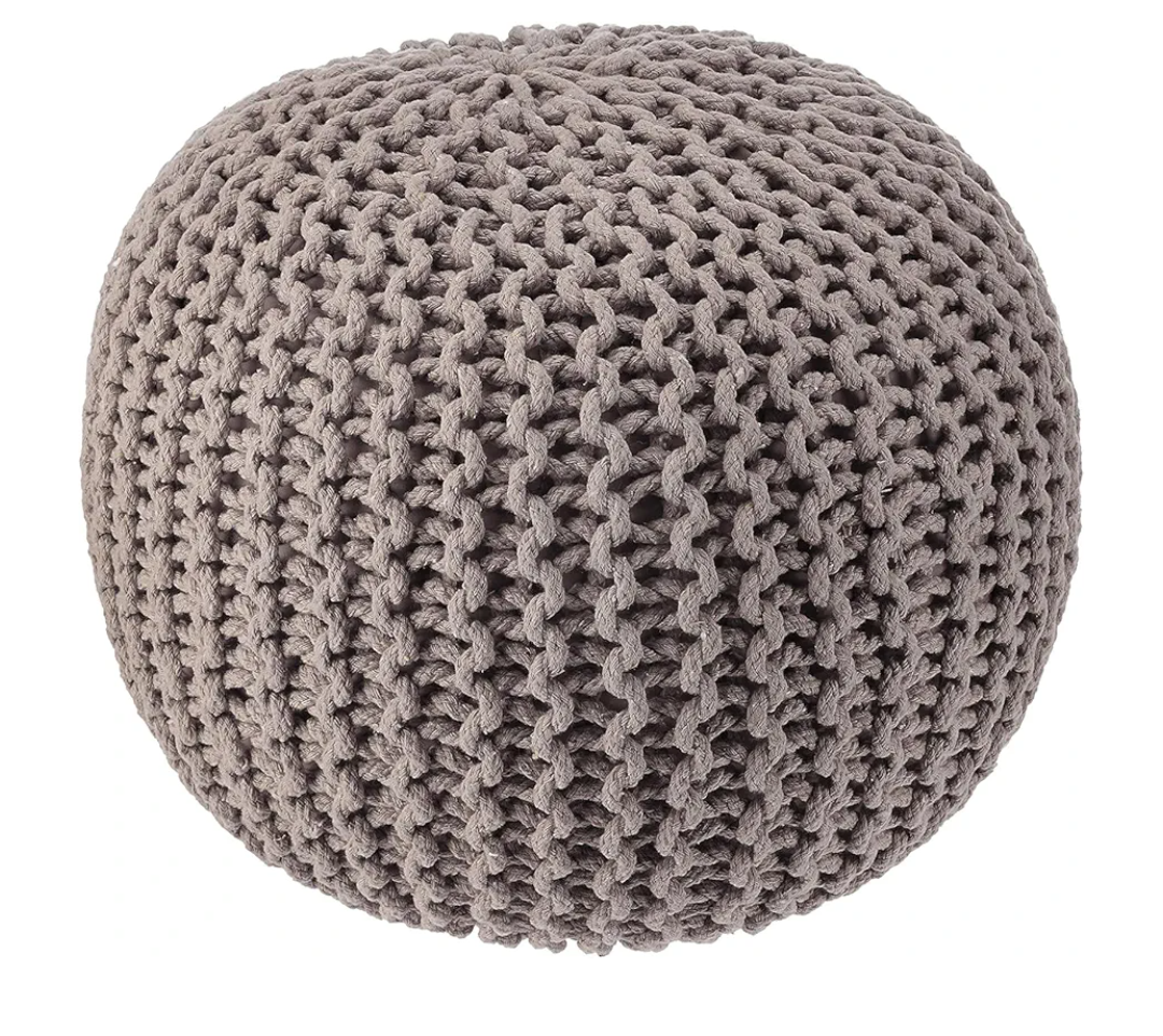 REDEARTH Round Pouf Foot Stool Bean Bag Ottoman - Hand Knitted Boho Pouffe - Home Decor Poof - Stuffed Foot Rest for Living Room - Nursery - Bedroom - Patio (19.5"x19.5"x14") - Taupe