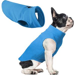 Fleece Dog Sweater Vest, Soft Warm Stretchy Pullover Winter Dog Jacket Clothes for Dogs with D Ring Leash (Blue,S)