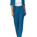 Husifang Womens Fall Fashion 2 Piece Blazer Sets Open Front Blazers and Slim Fit Pants Suits Set, Blue Green 