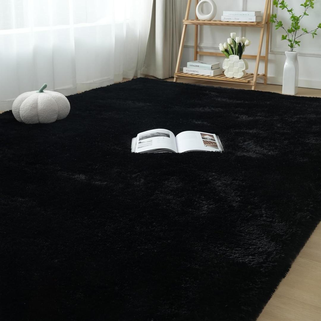 Fluffy Area Rug 5x7 Bedroom: Shag Rug for Bedroom - Area Rug 5x7 Black Plush Fuzzy Soft Carpet for Living Room