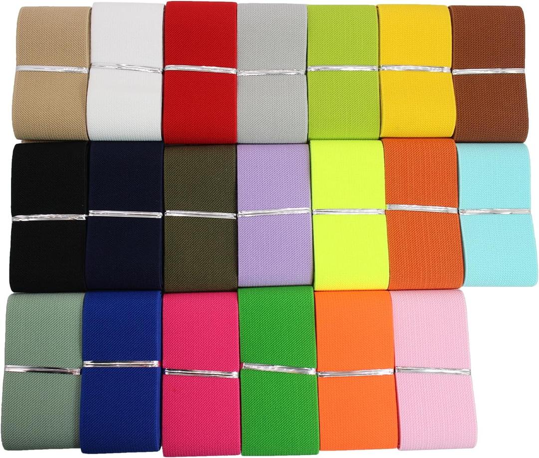 2 inch Knit Elastic Band for Sewing Waistband 20 Yards Colored Wide Elastic Binding Tape Thick Elastic Stretch Elastic Ribbing Fabric for Neckline Stretchy Elastic Strap for Pants-Skirts- DIY Craft (Multi-color 310)