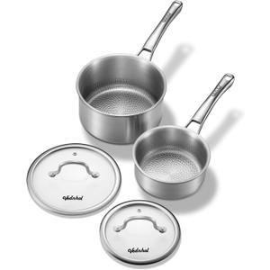 Titanium sauce pans for cooking, 1.5&2.5QT Pure Titanium Hammered Pro with Two Lids, Non-Toxic Skillet for Cooking, PFAS/PFOA/PTFE Free Cookware, Dishwasher&Oven Safe, Kitchen Induction Compatible