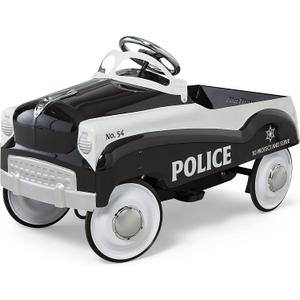 Kid Trax Classic Police Car Toy, Kids Police Car Ride-On, Toddler Pedal Car, Durable Steel, Easy Assembly, Indoor/Outdoor, 60lbs Max, Interactive, Boys/Girls, Black, Steering Wheel, Outdoor Play, Large