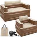 Inflatable Couch Set with Cup Holders & Pump, Velvety Air Sofa (1 Loveseat 60"x32"x34" & 1 Chair 41"x32"x34") for Camping & Home