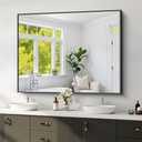 Koonmi Black Framed Bathroom Mirror - Shatterproof 36"x48" Tempered Glass, HD No Distortion, Horizontal/Vertical Mount, Modern Matte Aluminum Alloy Frame